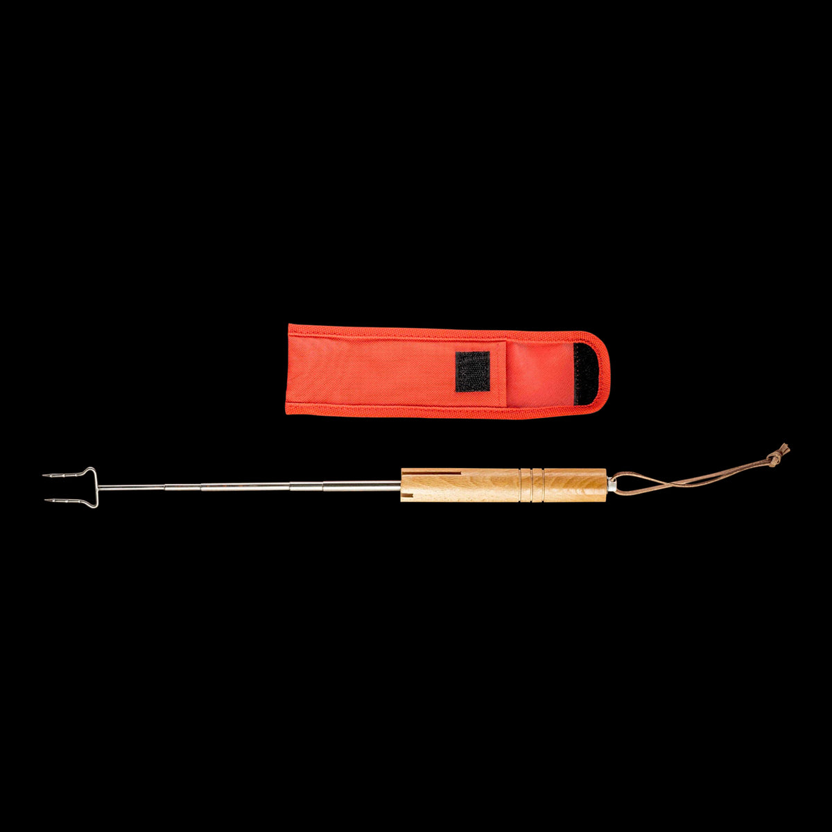 Extendable grill fork with wooden handle