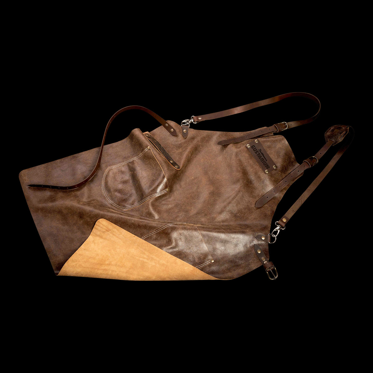 Antiklederschürze Cognac