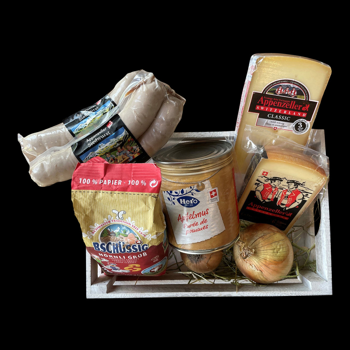 Geschenkharass Appenzeller Siedwurst Menu